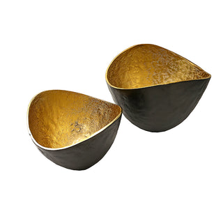 MINO4550 Centro Tazón Metal Negro y Oro Grande 30 cm.