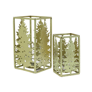 MQ7319OG Portacirio Rectangular Pinos Metal Oro Grande 25x14cm.