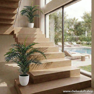 AL54088 Palma Areca Chica con Maceta de Plástico Blanca 75cm.