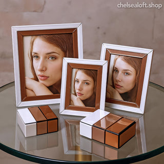 HM2427BCH Portarretrato Blanco Con Champaña 4x6" 18cm(L)x 23cm(A)