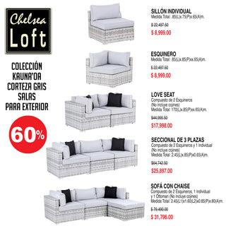 KA25EG Esquinero Kauna Oa Corteza Gris 85x85x65 Cm.