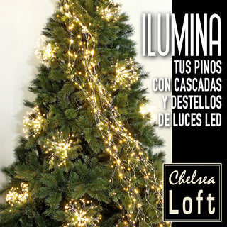 TCB720BB Cascada Alambre Plata 720 Luces LED Blanco Billante 3 Mts.
