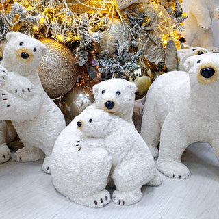 Oso Polar con Osezno Pelaje con Destellos de Oro 41cm de largo, 35cm ancho y 38cm de alto