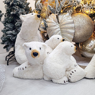 Familia Oso Polar Pelaje con Destellos de Oro 53cm de largo, 44cm ancho y 33cm de alto