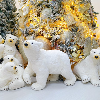 Oso Polar Jugando Pelaje con Destellos de Oro 62cm de largo, 33cm ancho y 50cm de alto