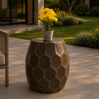 RE328BR Mesa Taburete Para Exterior Cincelada Bronce 50(D)X50(A)Cm.