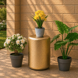 MIN3311O Taburete Maceta Metal Oro Chico 31 cm.