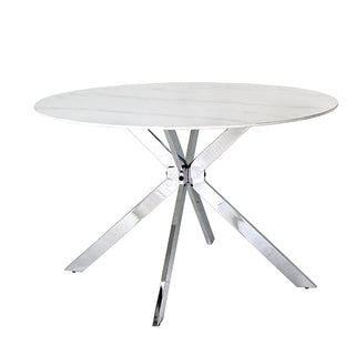 TC2411BC Mesa Redonda 120cm. Cerámica Blanca Nube y Base Cromo