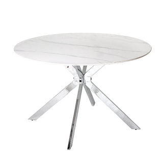 TC2411BC Mesa Redonda 120cm. Cerámica Blanca Nube y Base Cromo