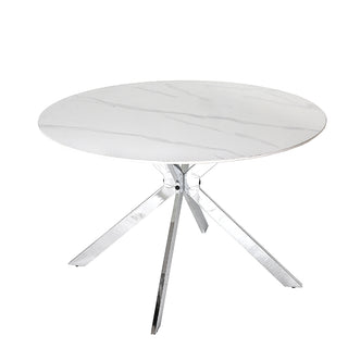 TC2411BC Mesa Redonda 120cm. Cerámica Blanca Nube y Base Cromo