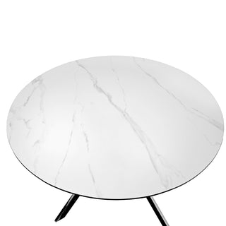 TC2411BC Mesa Redonda 120cm. Cerámica Blanca Nube y Base Cromo