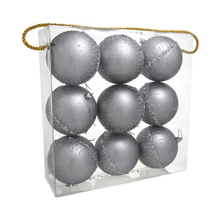 WZ109AP Set 9 Esferas Acero Decorado Plata 10 cm.
