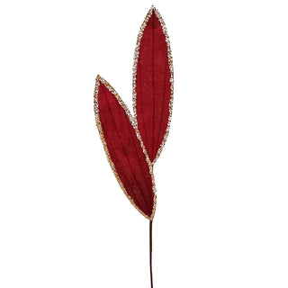 XH007R Rama 2 Hojas Terciopelo Rojo con Ribete Pedrería 90 cm.