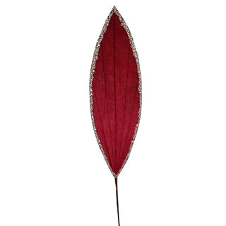 XH062B Rama Gran Hoja Terciopelo Rojo con Ribete Pedreria 106 cm.