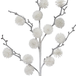 XH494BL Rama Follaje Pompón Blanco 70cm.