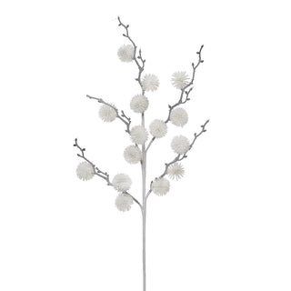 XH494BL Rama Follaje Pompón Blanco 70cm.