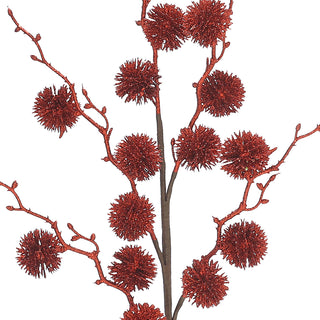 XH494RO Rama Follaje Pompón Rojo 70cm.