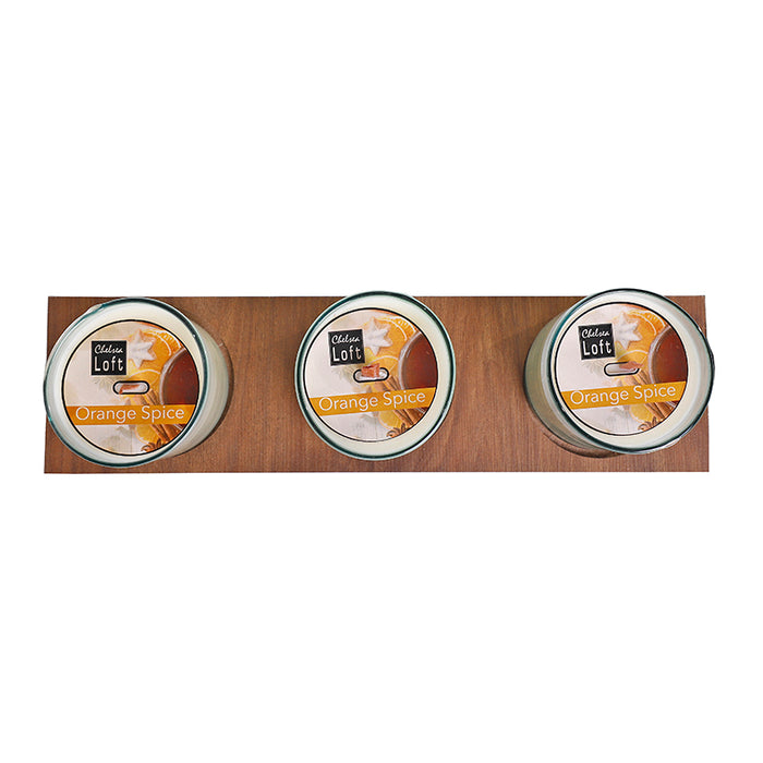 AR1203OS Triple Vela Orange Spice Con Base 120 Gr. C/U Pabilo Madera