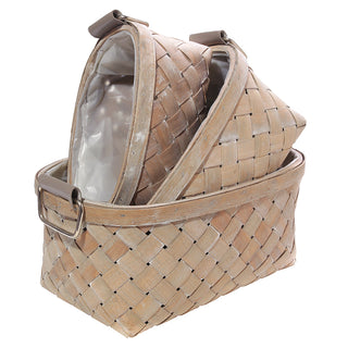LX128M  Canasta Mediana Organizadora Oval Madera Tejida 33x22x15 cm