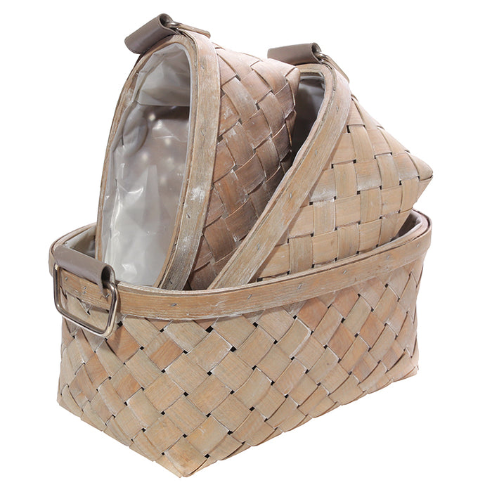 LX128M  Canasta Mediana Organizadora Oval Madera Tejida 33x22x15 cm
