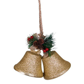INS822O Ornamento Doble Campana Oro Glitter 25 cm.