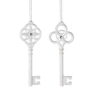 KWL112B Set 2 Ornamento Llave Antigua Blanco Frost 14 Cm.