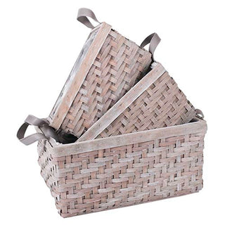 LX131C   Canasta Chica Organizadora Sicilia Madera  Tejida 25x16x12 cm