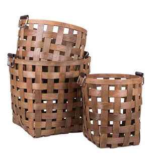 LX860C  Cesto Chico Redondo Madera Tejida 27x19 cm