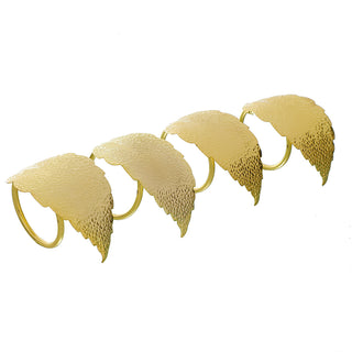 RH0425O Set 4 Servilleteros Hoja Martelinada Oro 9 Cm.
