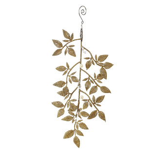 RH1569 Ornamento Rama Con Hojas Y Perlas Champaña 36 Cm.