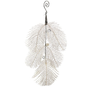 RH1625N Ornamento Plumas y Perlas Nevadas 31 Cm.