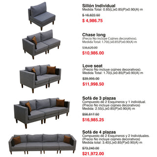 UN06EGO Esquinero Soft Lounge Gris Oxford Respaldo (Relleno de Plumas) 85cm(L)x85cm(P)x90cm(A).