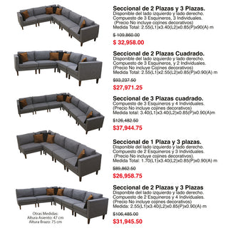 UN06EGO Esquinero Soft Lounge Gris Oxford Respaldo (Relleno de Plumas) 85cm(L)x85cm(P)x90cm(A).