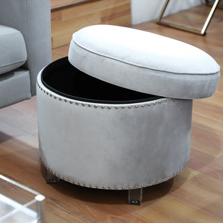 MGA6027  Taburete/Baul Khalifa Tachoneado Gris Perla 50(L)X50(P)X46(A) Cm