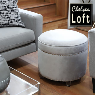 MGA6027  Taburete/Baul Khalifa Tachoneado Gris Perla 50(L)X50(P)X46(A) Cm