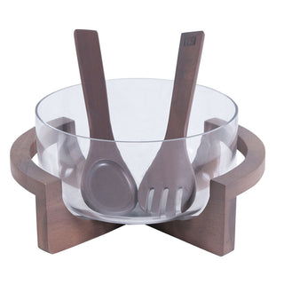 TL672EG Juego Ensaladera Vidrio y Madera Acacia Gris Humo 30.5(L)X24(P)X14(A)cm.