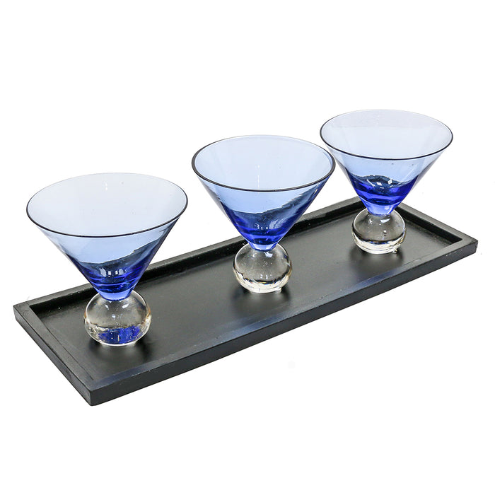 VNCW02-AZ Juego de 3 Copas Martini Azul con charola