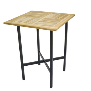 TGF20M Mesa de Bar con cubierta de Teca Fina y base de acero forjado 80cm.(L) x80cm.(P) x105cm.(A)