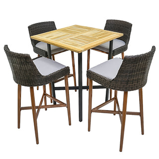 TGF20M Mesa de Bar con cubierta de Teca Fina y base de acero forjado 80cm.(L) x80cm.(P) x105cm.(A)